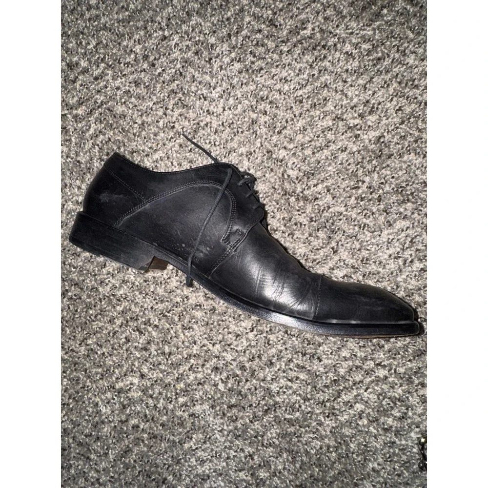 John Varvatos‎ Sz 12 Mens Black Leather Cap Oxford Dress Shoes Made in Italy